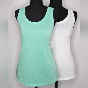 NWT Athletic Works Tank Tops Set of 2 -White & Mint Racerback Workout Size Large